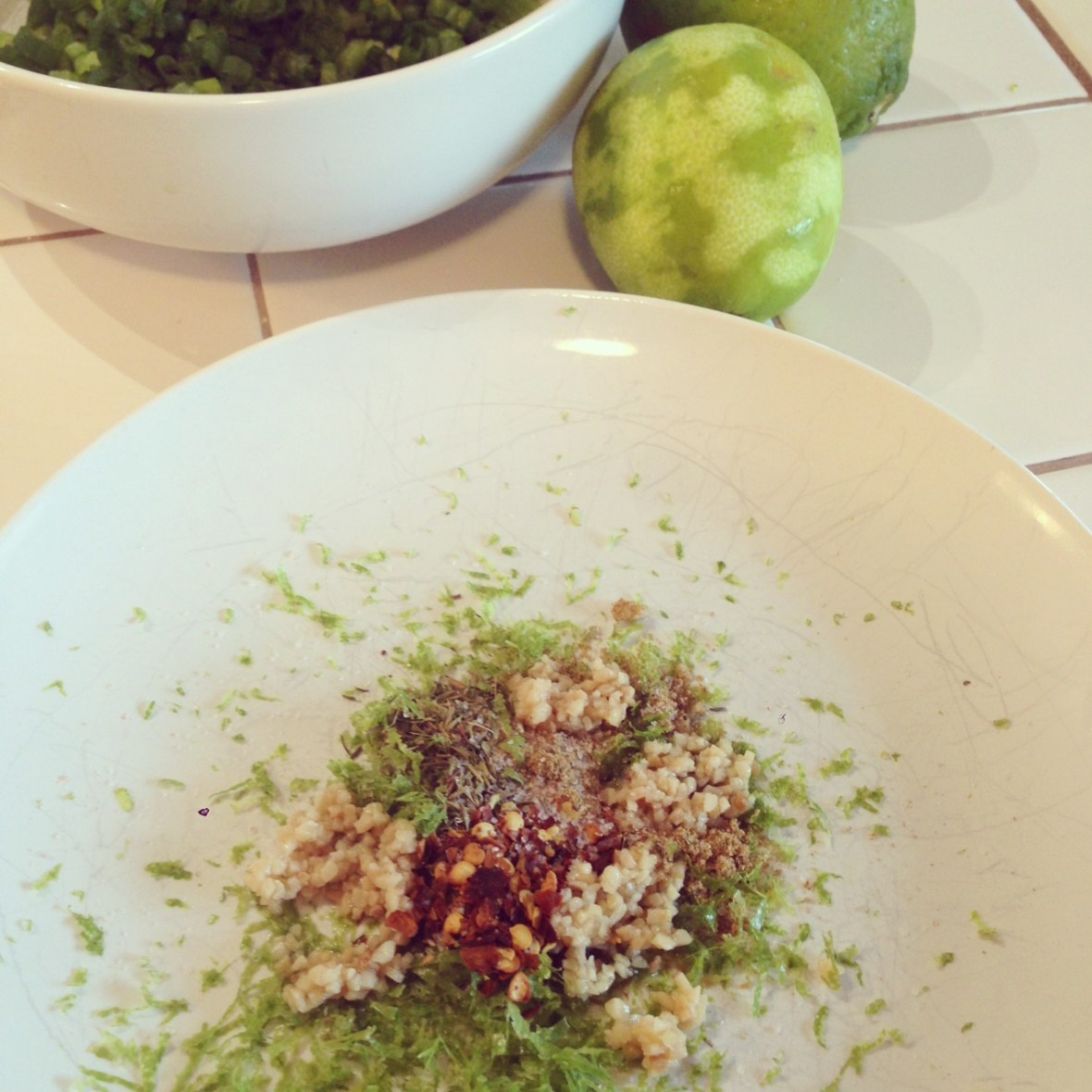 chicken with scallion lime sauce and sweet carrot rice - seasonings