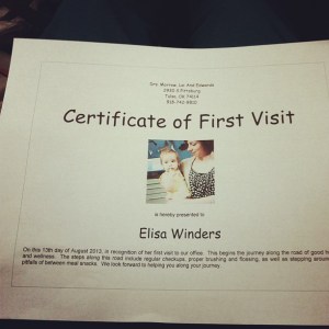 First trip to the dentist - certificate